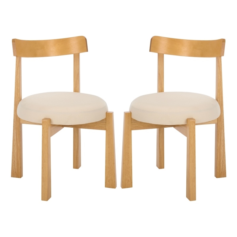 Safavieh Anselm Upholstered Wood and Fabric Dining Chair in White / Light Brown