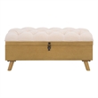 Safavieh Liam Tufted Fabric and Wood Cocktail Ottoman in Beige / Natural