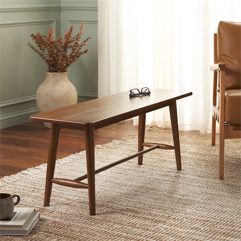 Safavieh Florent Wood and Metal Bench in Walnut