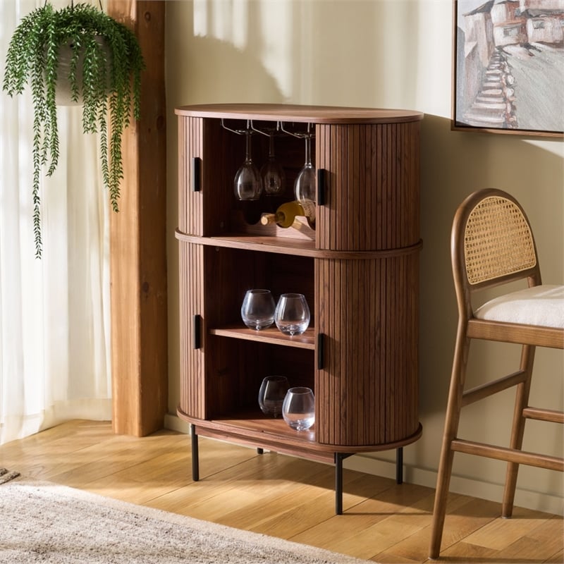 Safavieh Erdwing Wood Bar Cabinet in Walnut / Black