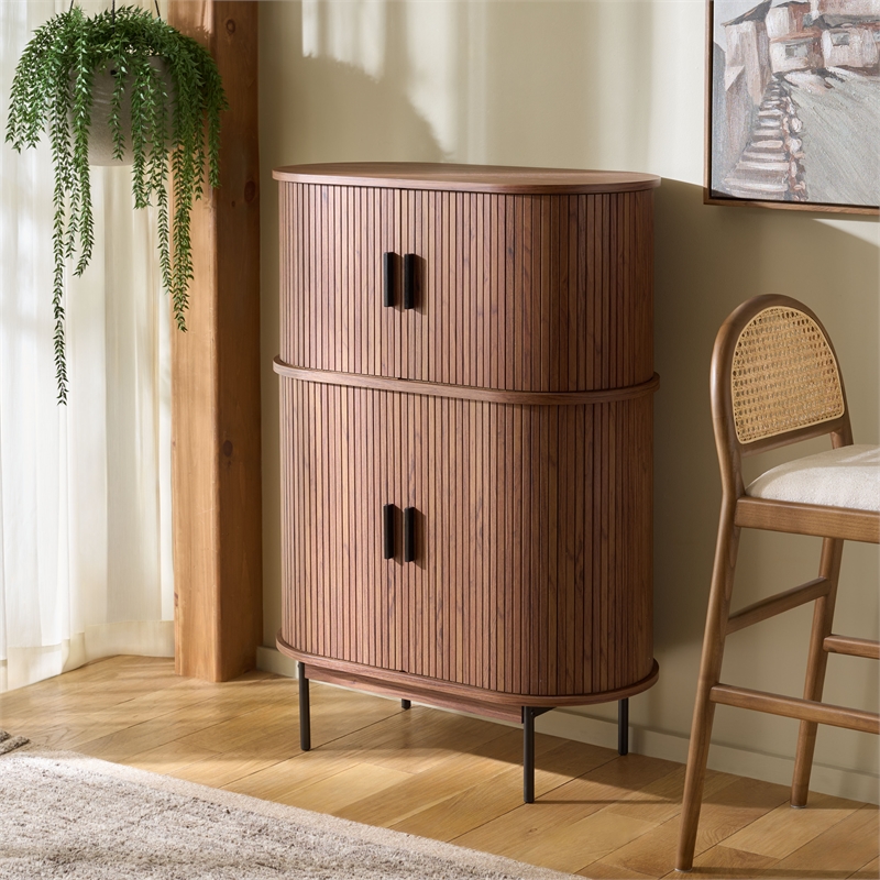 Safavieh Erdwing Wood Bar Cabinet in Walnut / Black