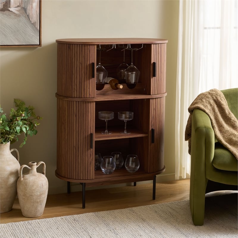 Safavieh Erdwing Wood Bar Cabinet in Walnut / Black