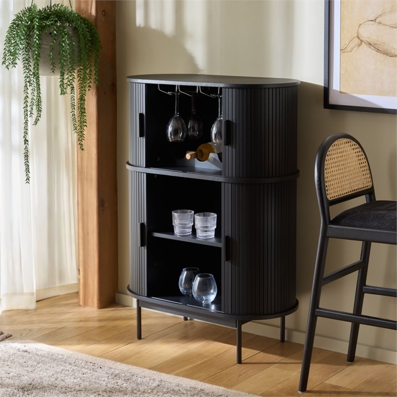 Safavieh Erdwing Wood Bar Cabinet in Black / Black