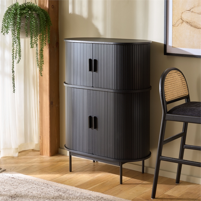 Safavieh Erdwing Wood Bar Cabinet in Black / Black