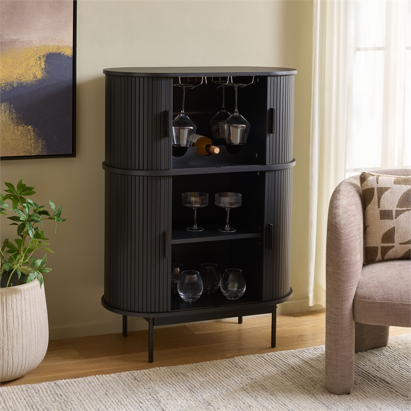 Safavieh Erdwing Wood Bar Cabinet in Black / Black