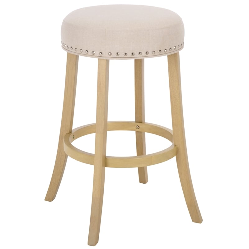 Safavieh Mumbai Wood and Metal Barstool in Cream / Natural