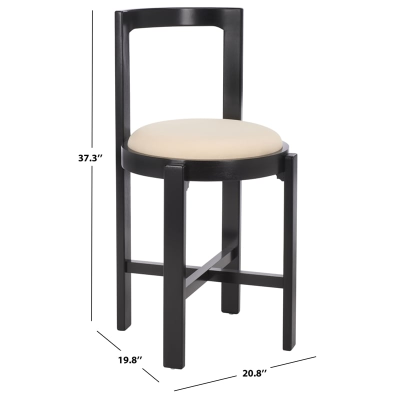 Safavieh Estes Round Wood and Fabric Counter Stool  in White / Black