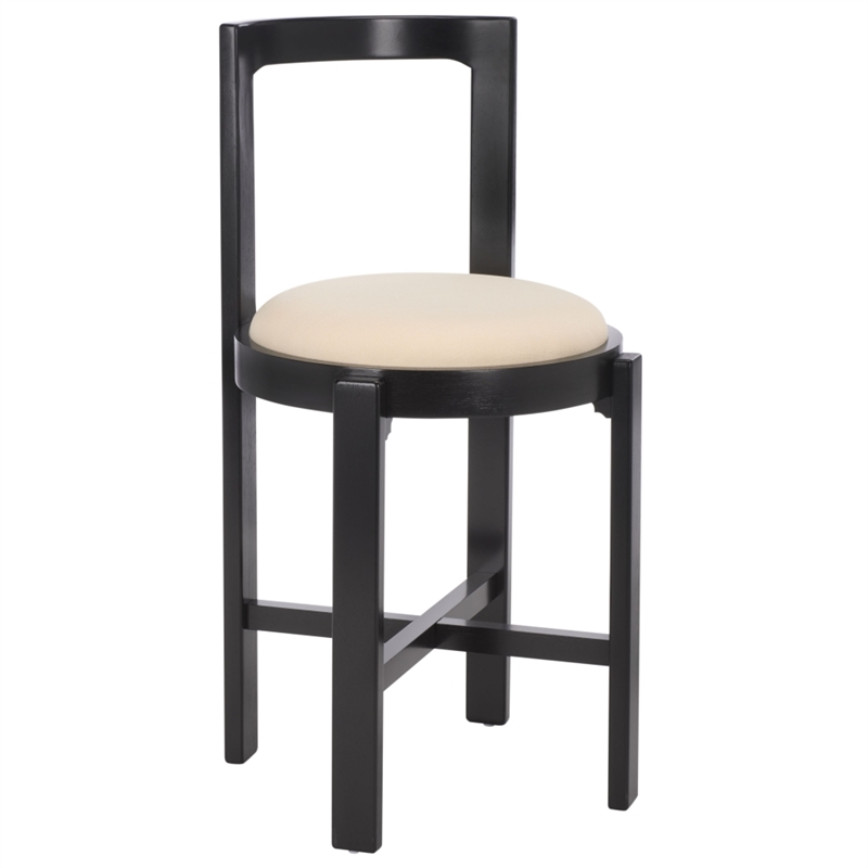 Safavieh Estes Round Wood and Fabric Counter Stool  in White / Black