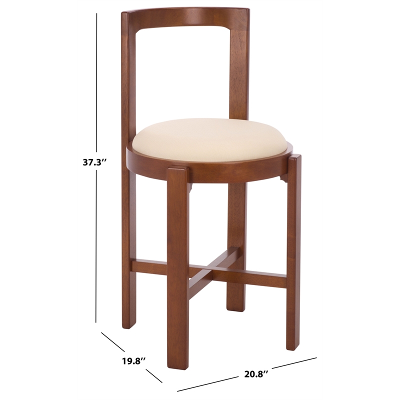 Safavieh Estes Round Wood and Fabric Counter Stool  in White / Walnut
