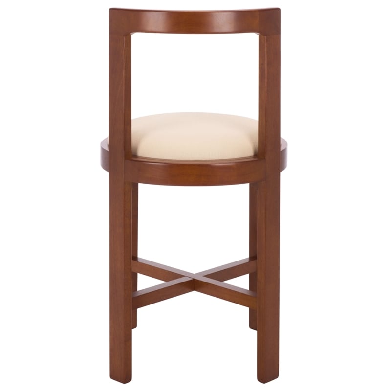Safavieh Estes Round Wood and Fabric Counter Stool  in White / Walnut