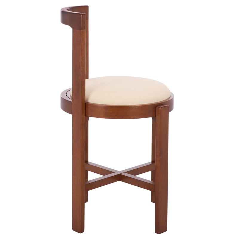 Safavieh Estes Round Wood and Fabric Counter Stool  in White / Walnut