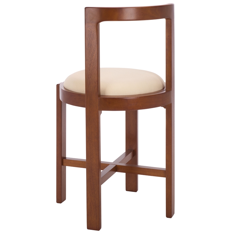 Safavieh Estes Round Wood and Fabric Counter Stool  in White / Walnut