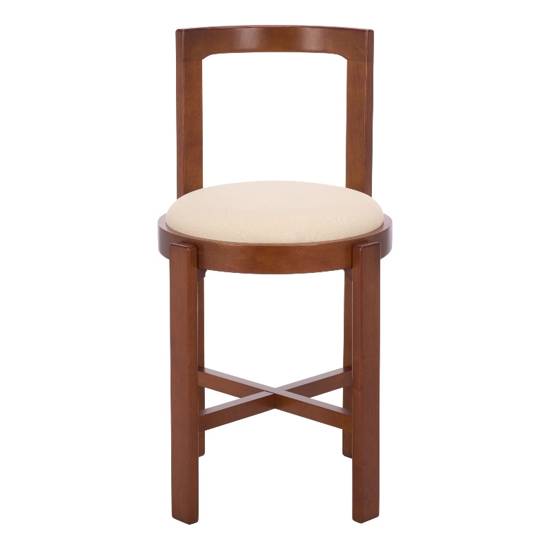 Safavieh Estes Round Wood and Fabric Counter Stool  in White / Walnut