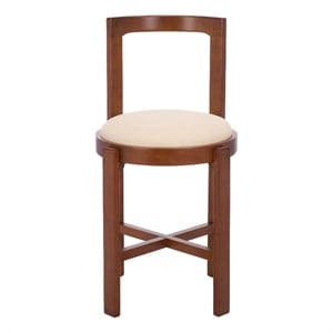Safavieh Estes Round Wood and Fabric Counter Stool  in White / Walnut