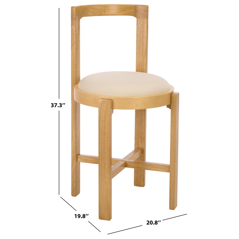 Safavieh Estes Round Wood and Fabric Counter Stool  in White / Light Brown