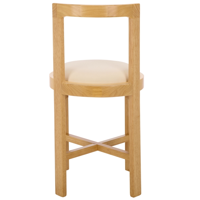 Safavieh Estes Round Wood and Fabric Counter Stool  in White / Light Brown
