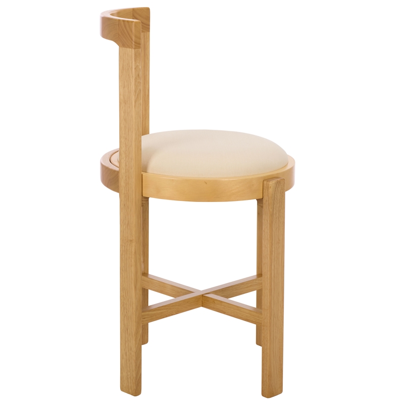 Safavieh Estes Round Wood and Fabric Counter Stool  in White / Light Brown