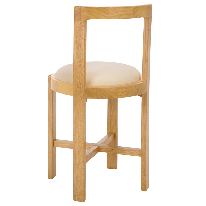Safavieh Estes Round Wood and Fabric Counter Stool  in White / Light Brown