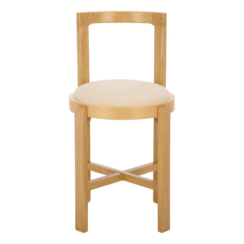 Safavieh Estes Round Wood and Fabric Counter Stool  in White / Light Brown