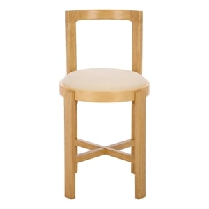 Safavieh Estes Round Wood and Fabric Counter Stool  in White / Light Brown