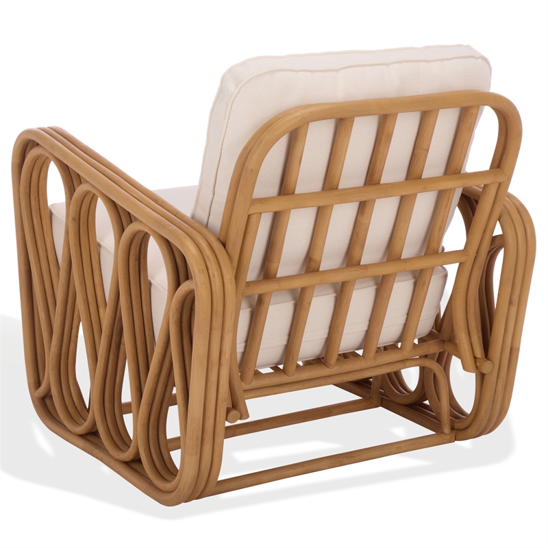 Safavieh Malina Rattan Pole and Fabric Accent Chair  in Natural / White