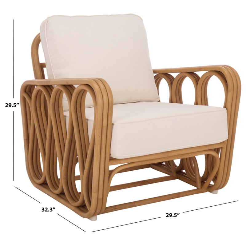 Safavieh Malina Rattan Pole and Fabric Accent Chair  in Natural / White