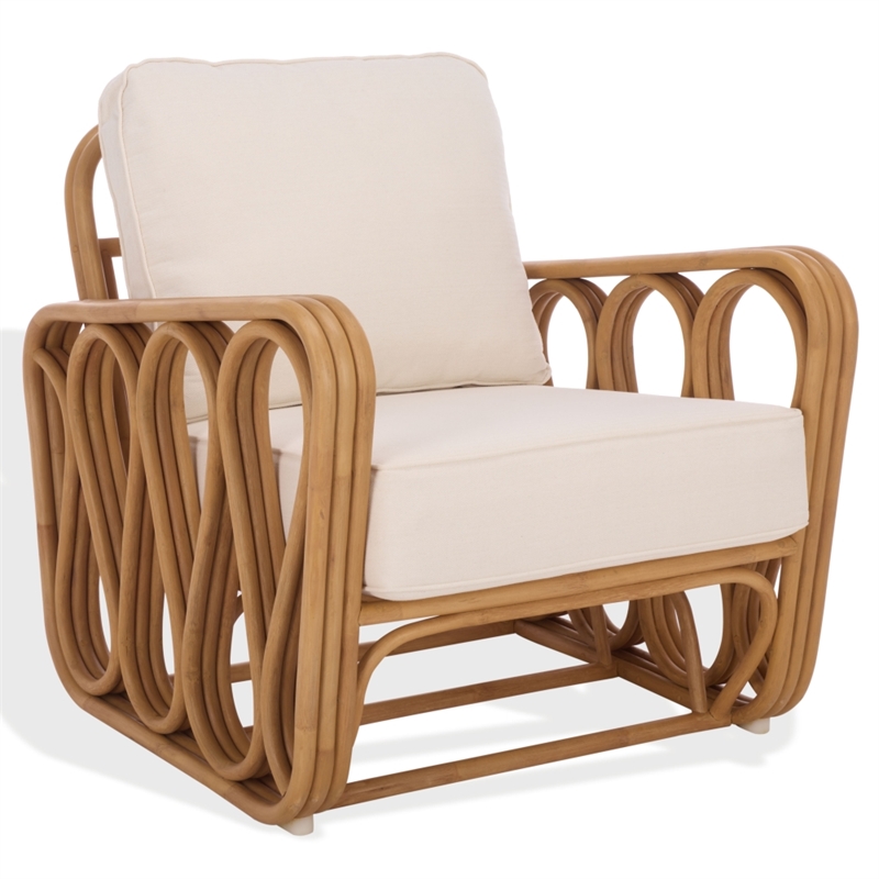 Safavieh Malina Rattan Pole and Fabric Accent Chair  in Natural / White