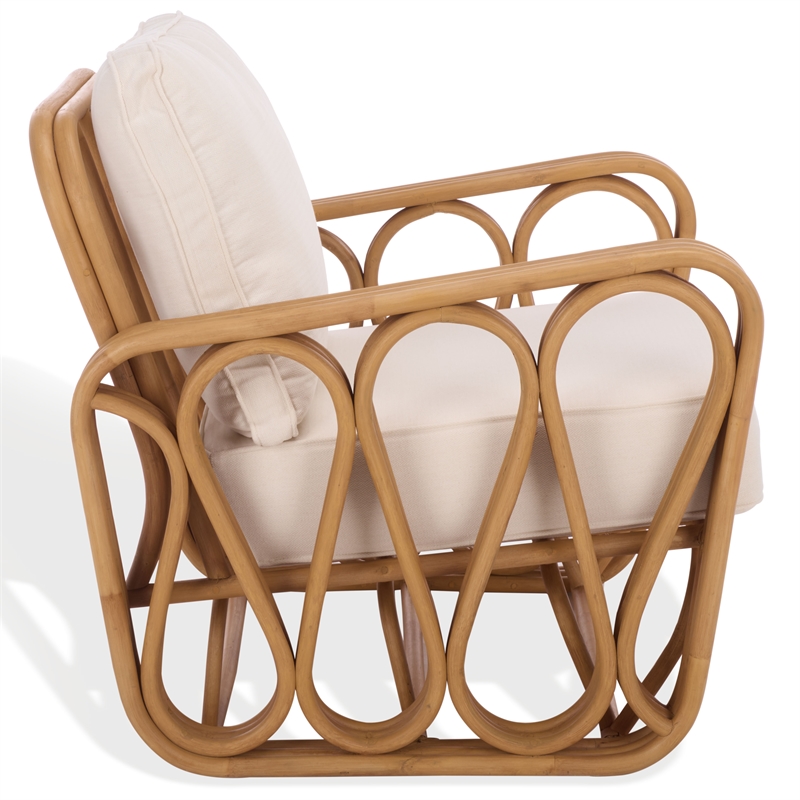 Safavieh Malina Rattan Pole and Fabric Accent Chair  in Natural / White