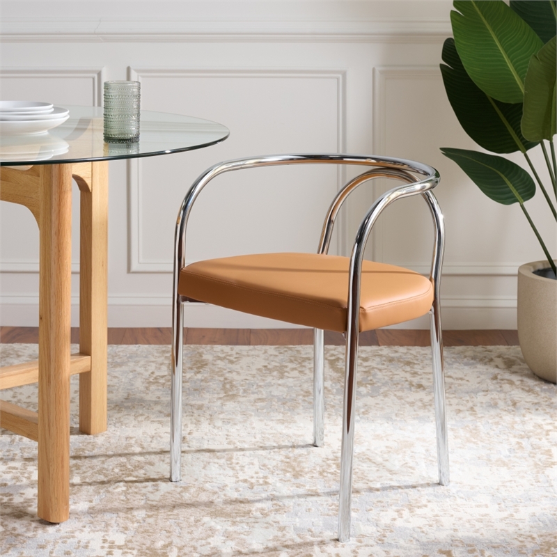 Safavieh Nexus Wood and Steel Dining Chair in Brown / Chrome