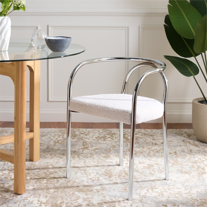 Safavieh Nexus Metal and Wood Dining Chair  in Cream  / Chrome