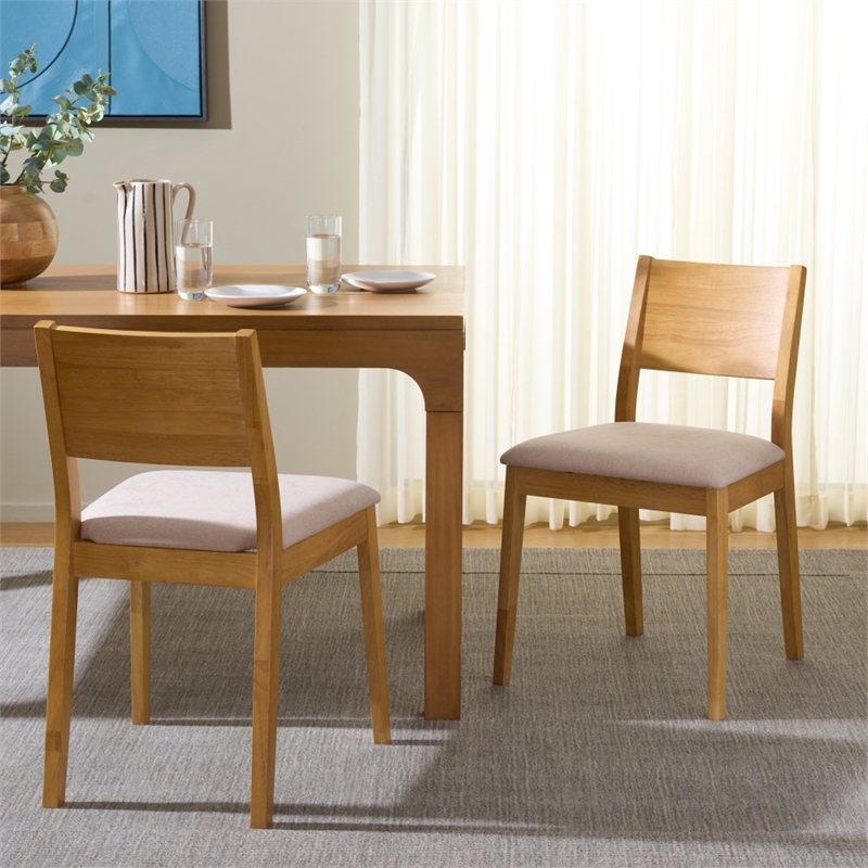 Safavieh Kata Wood and Fabric Dining Chair in Natural / Cream
