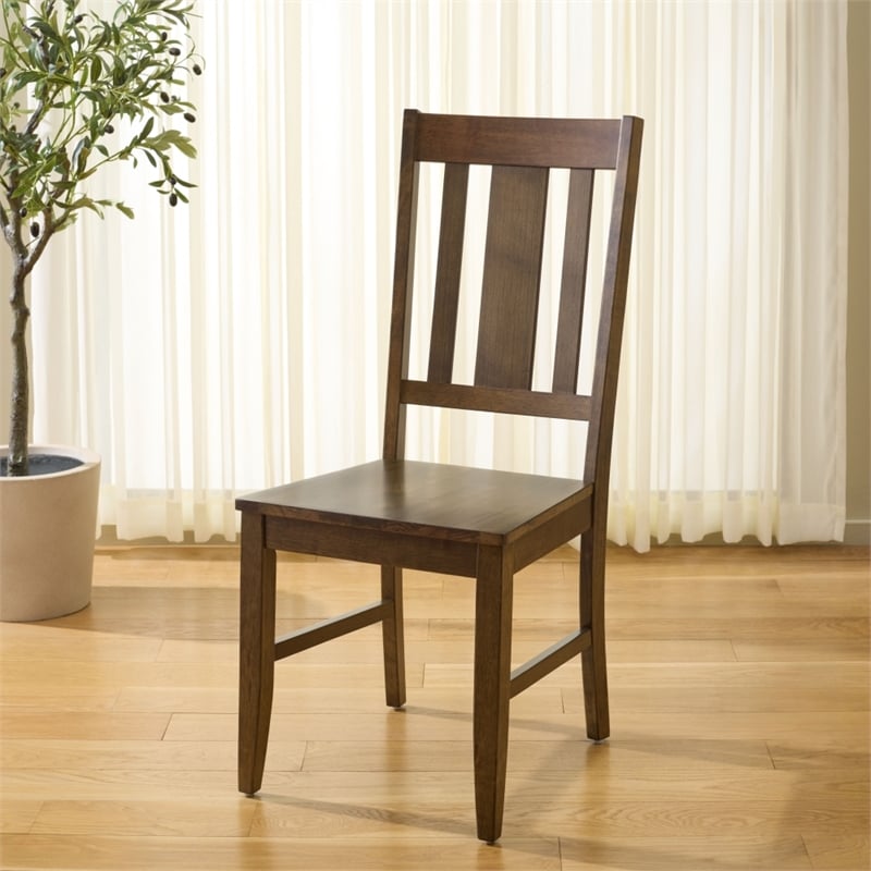 Safavieh Roswitha Wood Slat Back Side Chair in Dark Oak