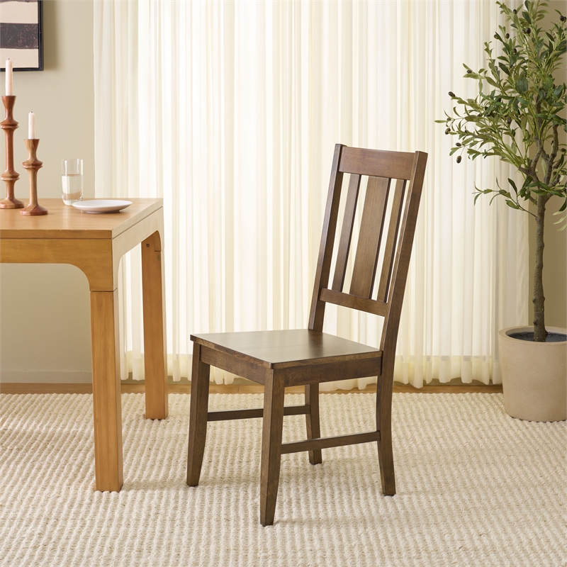 Safavieh Roswitha Wood Slat Back Side Chair in Dark Oak