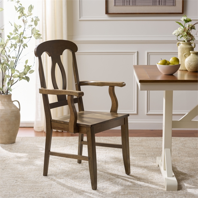 Safavieh Hannelore Wood Arm Chair in Dark Oak