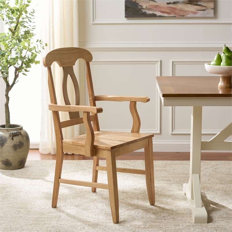 Safavieh Hannelore Wood Arm Chair in Light Oak