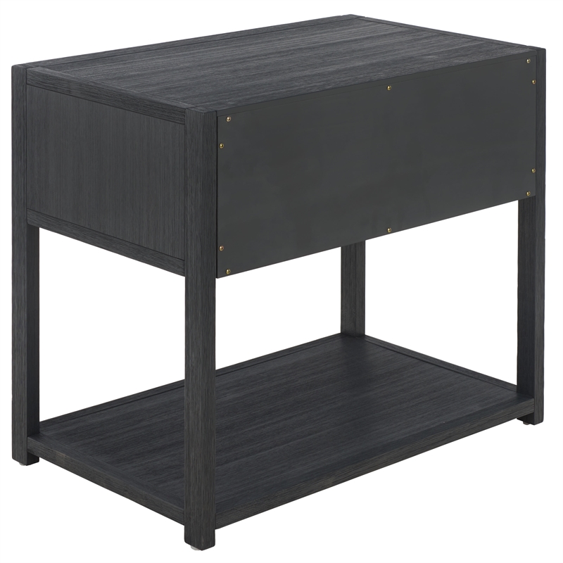 Safavieh Large Sadie 1 Drawer 1 Shelf Metal and Wood Nightstand in Navy