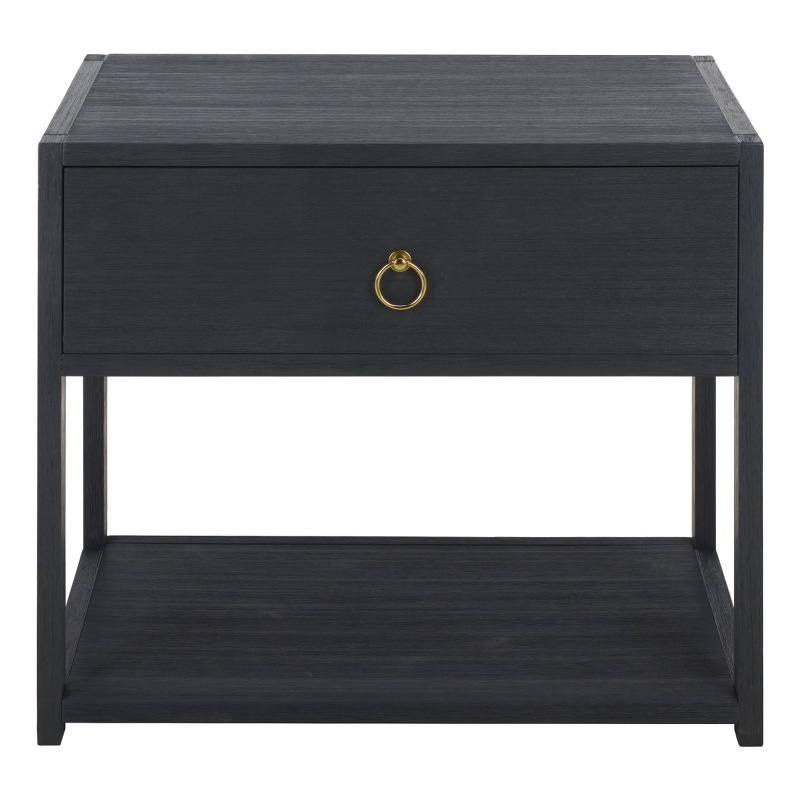 Safavieh Large Sadie 1 Drawer 1 Shelf Metal and Wood Nightstand in Navy