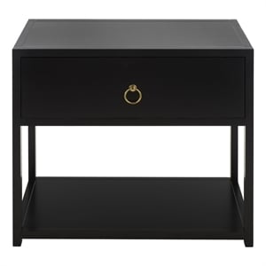 Safavieh Large Sadie 1 Drawer 1 Shelf Metal and Wood Nightstand  in Black