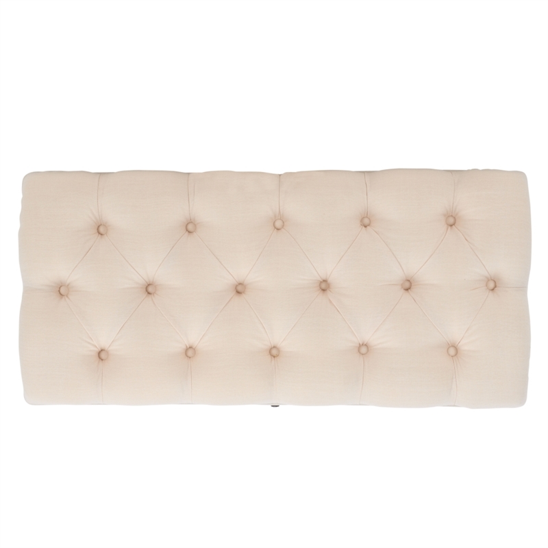 Safavieh Liam Tufted Fabric and Wood Cocktail Ottoman  in Beige / Black