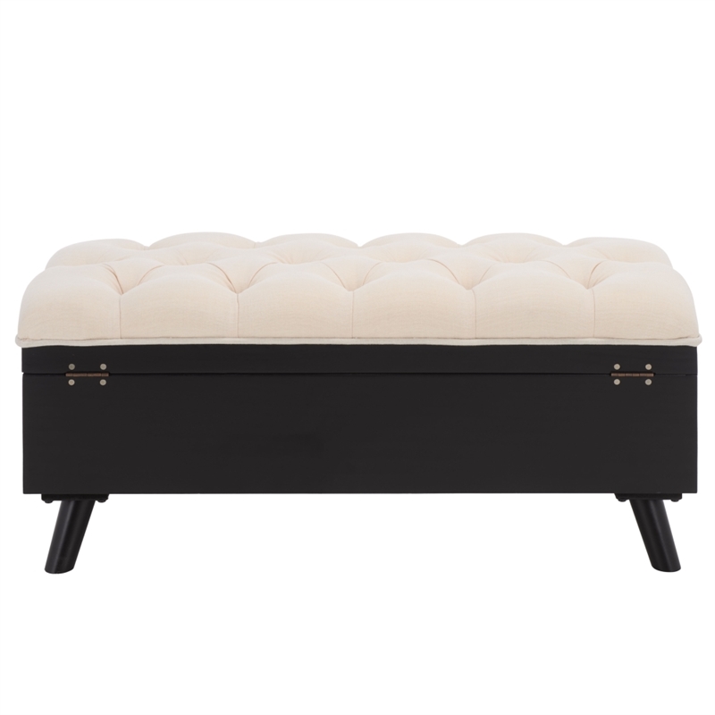 Safavieh Liam Tufted Fabric and Wood Cocktail Ottoman  in Beige / Black