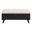 Safavieh Liam Tufted Fabric and Wood Cocktail Ottoman  in Beige / Black