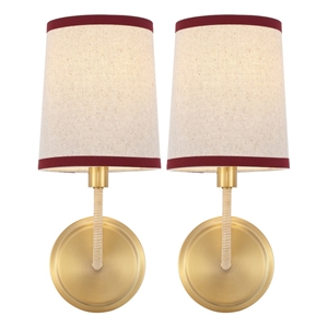 Safavieh Carter 6&quot Iron and Fabric Wall Sconce in Brass / Red