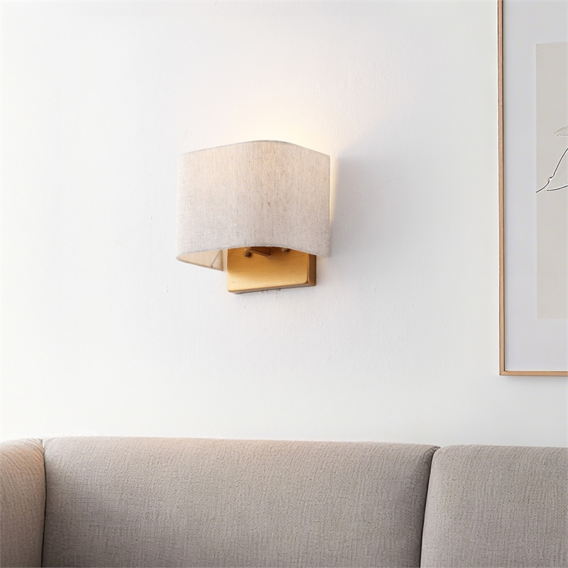 Safavieh Deria Iron and Fabric Wall Sconce in Oatmeal / Gold