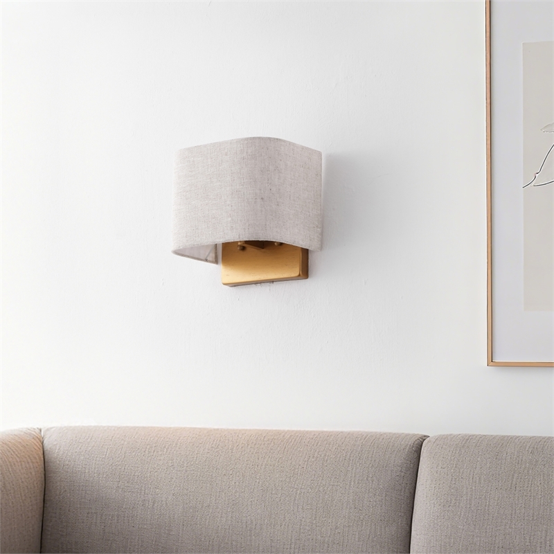 Safavieh Deria Iron and Fabric Wall Sconce in Oatmeal / Gold