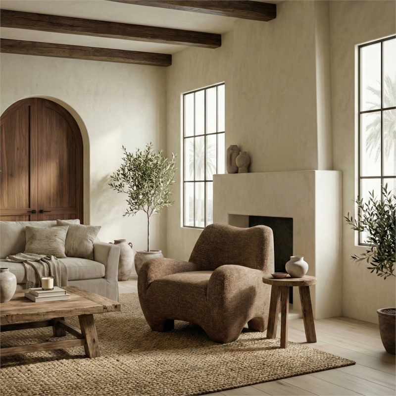 Safavieh Randal Chenille and Wood Accent Chair in Brown