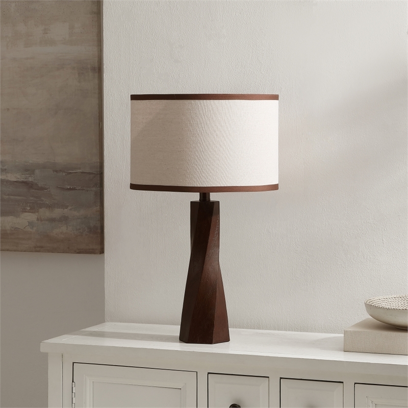 Safavieh Enza Resin and Fabric Table Lamp in Walnut