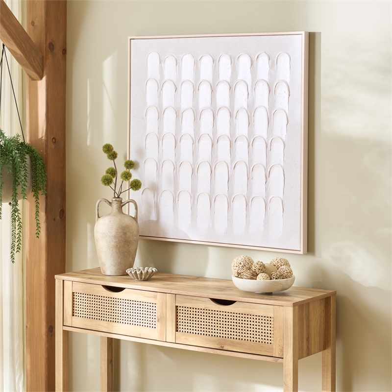 Safavieh Quiet Code 36X36 Wood Framed Wall Art  in White / Gray