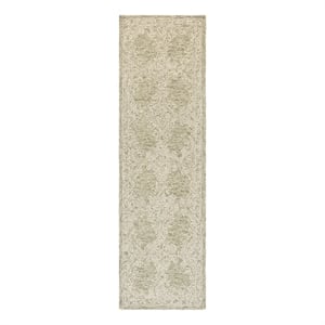 Safavieh Abstract 2'-3&quot x 8'-0&quot Wool and Cotton Hand Tufted Rug in Green / Ivory