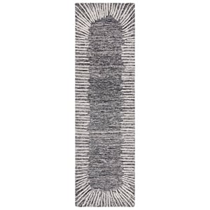 Safavieh Abstract 2'-3&quot x 12'-0&quot Wool and Cotton Hand Tufted Rug in Black /Ivory