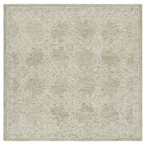 Safavieh Abstract 6'-0&quot x 6'-0&quot Wool and Cotton Hand Tufted Rug in Green / Ivory
